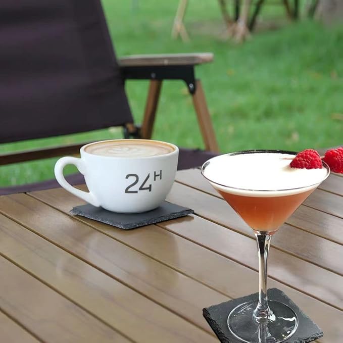 24 Pack 4 x 4 Inch Gorgeous Black Slate Stone Coasters Bulk Square Slate Stone Cup Coaster for Drink Bar Kitchen Home, Handmade Natural Rough Edge, Set of 24