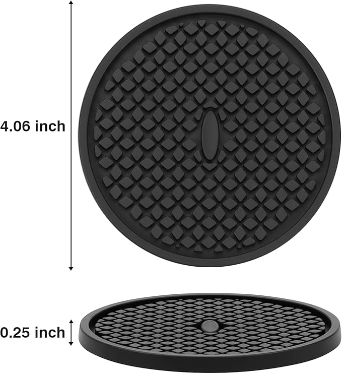 3 Pack Silicone Coasters for Drinks, Thickened Black Coaster with Deep Tray Grooved Design Cup Mat, Washable Heat Resistant Durable Non-Slip Coasters for Coffee Table Wooden Desk Kitchen Bar