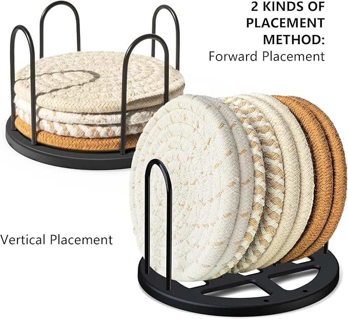 Coasters Set of 8 for Drinks, Beer, Coffee, Cotton Woven 4 Colors Absorbent Coaster with Holder, Boho Coasters for Home Decor Tabletop Protection Suitable for Kinds of Cups, Coffee